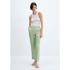 NWT MNG MANGO Sage Green 100% Linen Straight Leg Trousers NWT Medium